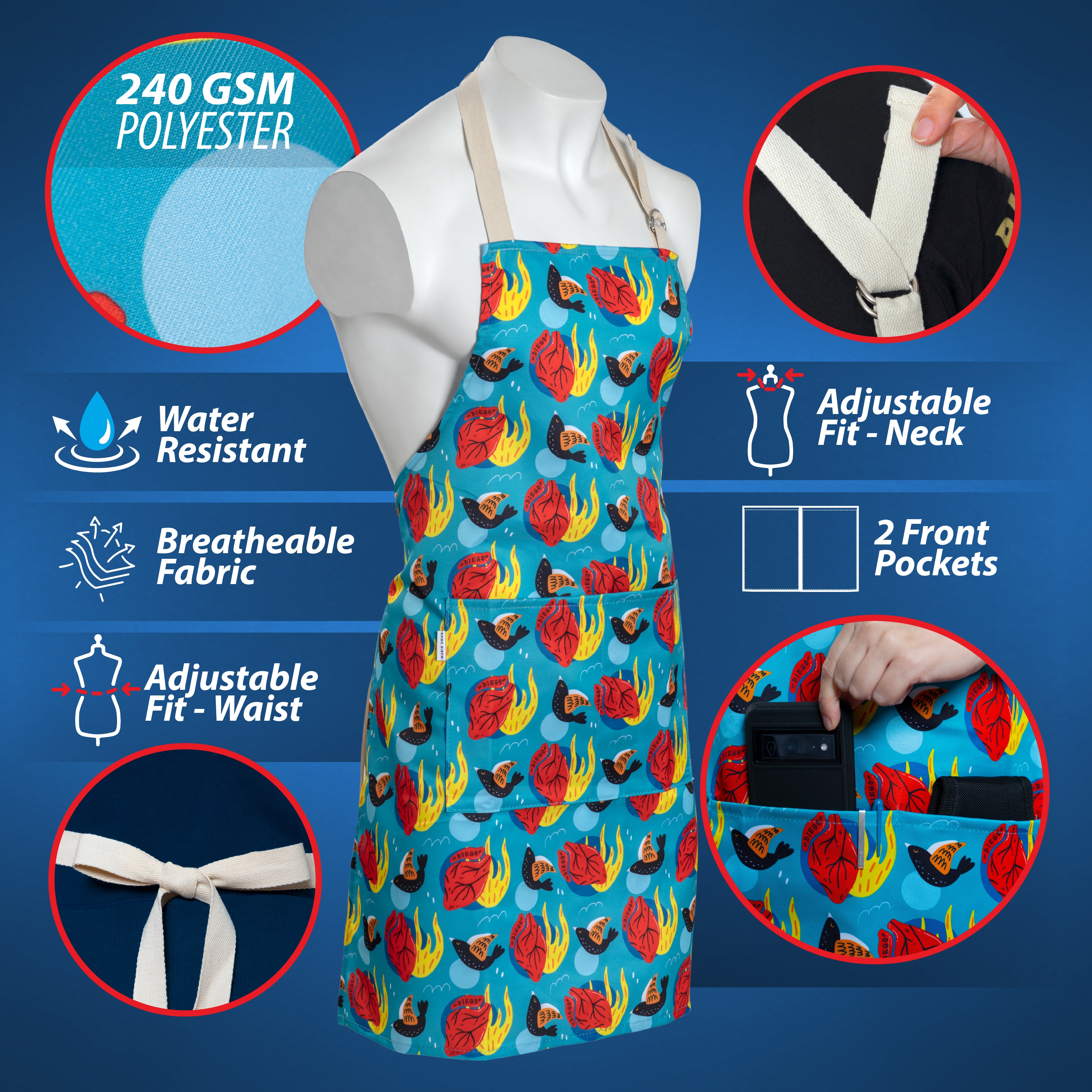 Mabie Swan - Adjustable Apron, Water Resistant, with Pocket, Neck Strap, Long Tie, Ultra Thin and Light Weight (2 Pack)